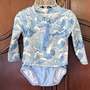 RUFFLE BUTTS Rash Guard Set Size 6-12M Blue Wave 2 Piece Swim VGUC